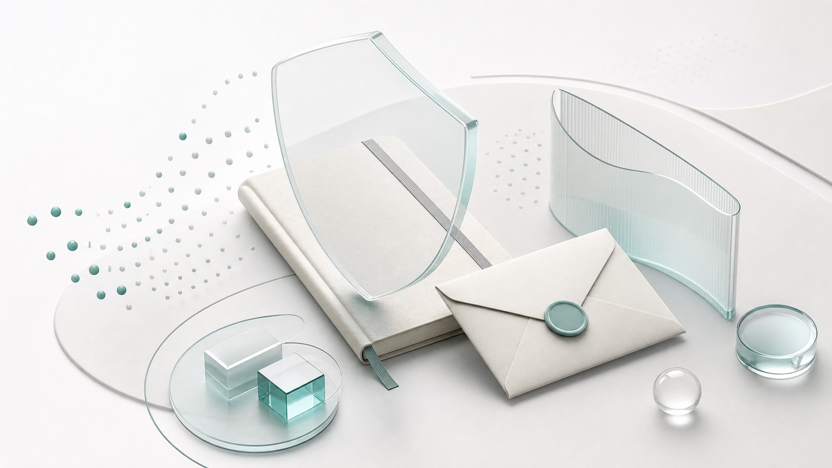 Abstract shield and document shapes representing personal privacy